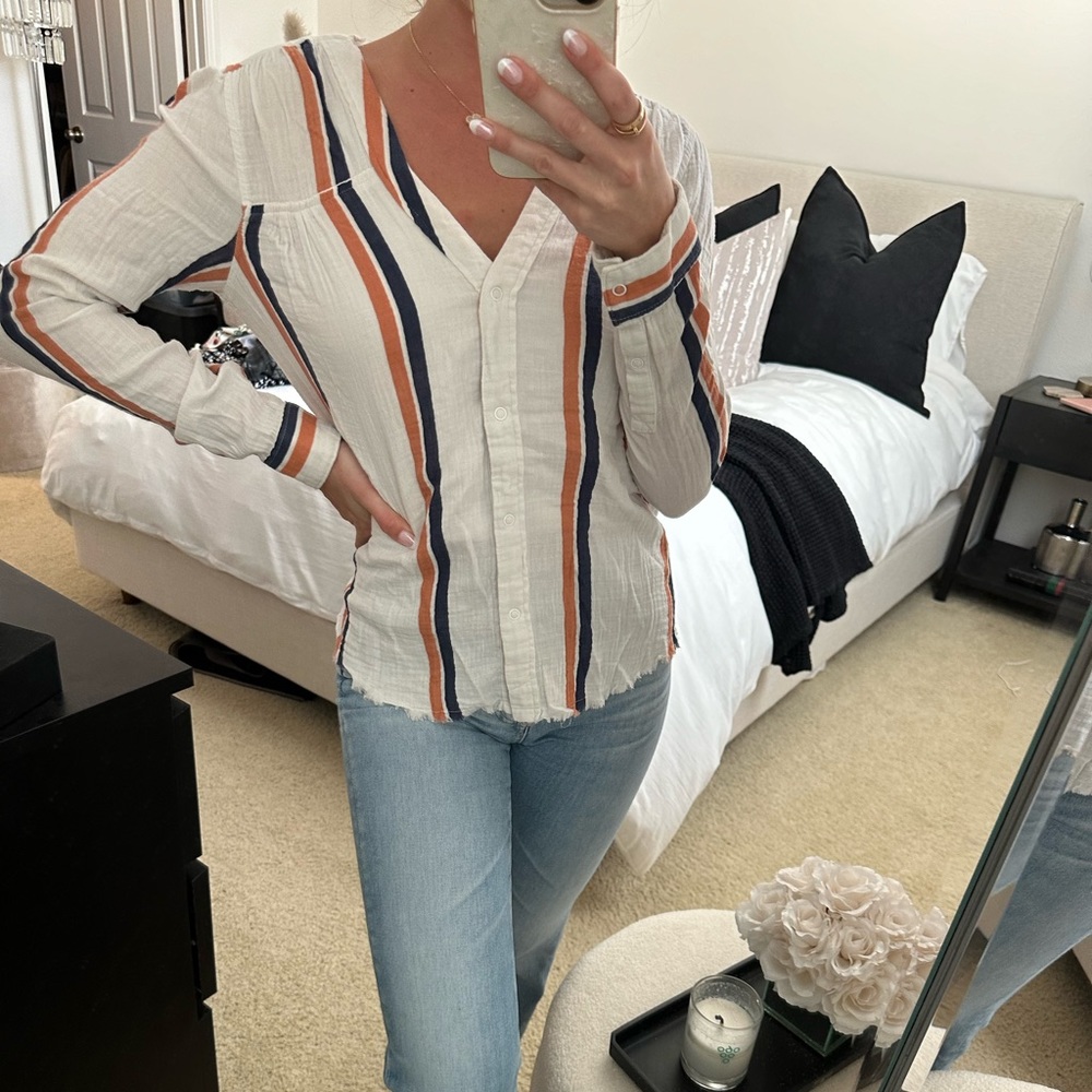 Striped Button Down V Neck Top - image 2